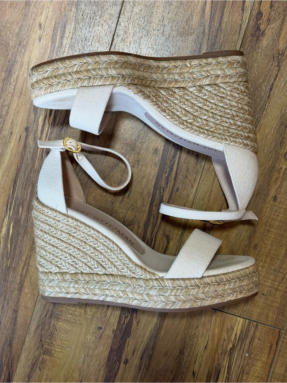 Stuart Weitzman Ivory Espadrille Ankle-Strap Wedges - Picture 3 of 7